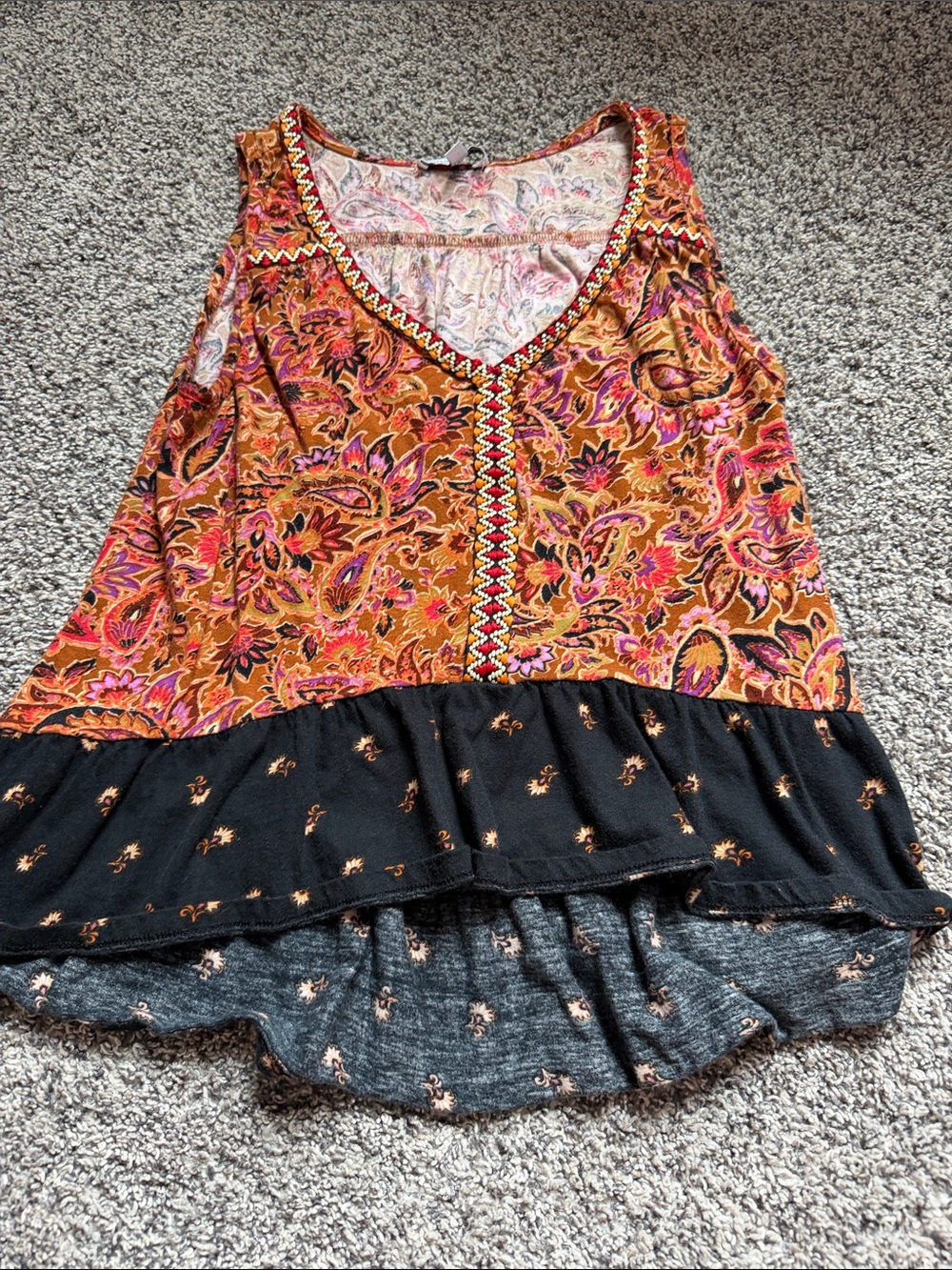 Patrons of Peace Orange Paisley V-Neck Layered Tank